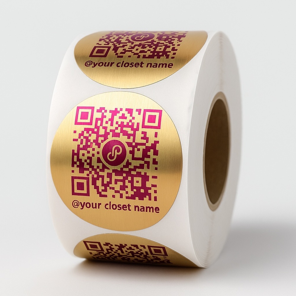 Gold Metallic QR Code Closet Stickers – Custom @yourclosetname Labels, 2‑Inch